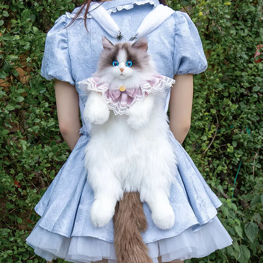 Realistic Cat Plush Backpack Soft Shoulder Bag