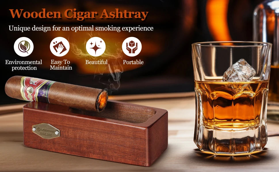 Cigar Ashtray Wooden Ashtrays Smokers Outdoor Home Office Decoration Useful Ashtray Portable Travel Ashtray Smoking