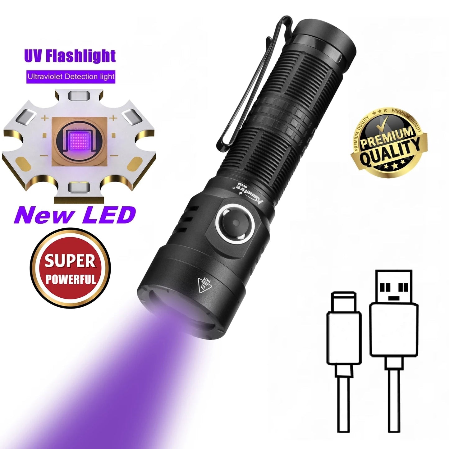 20W 365nm UV Rechargeable Blacklight Flashlight