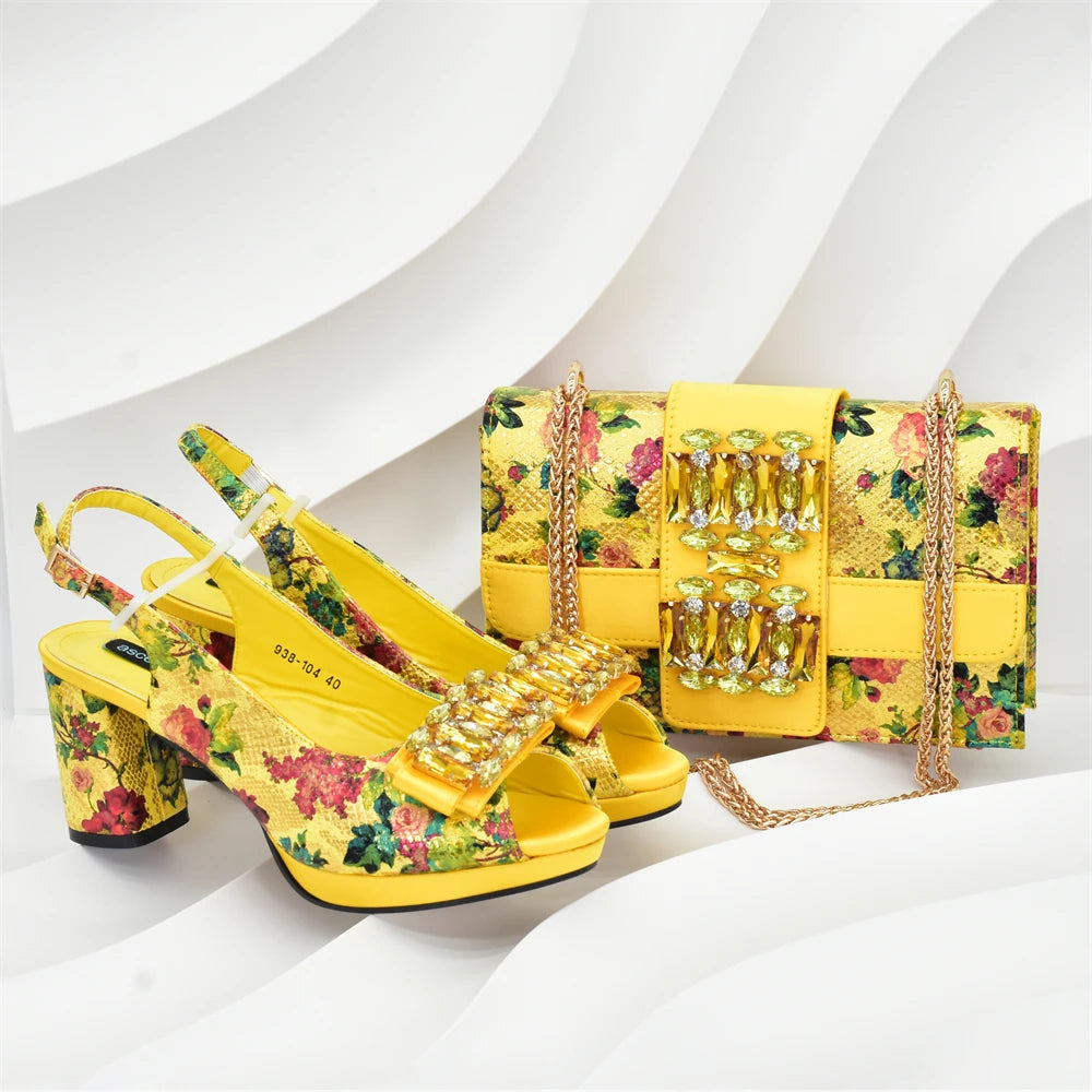 Italian Design Rhinestone-encrusted Ladies Party Shoes And Special Bag High Heels And Dual Purpose Bag Women's Shoes