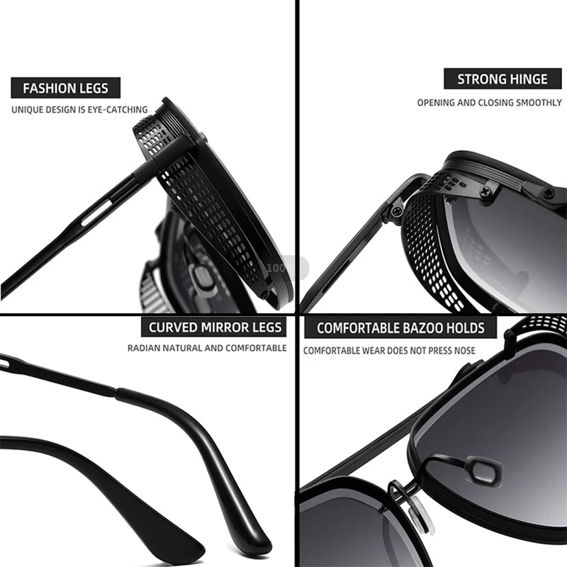 Vintage Steampunk Square Sunglasses With UV400 Protection
