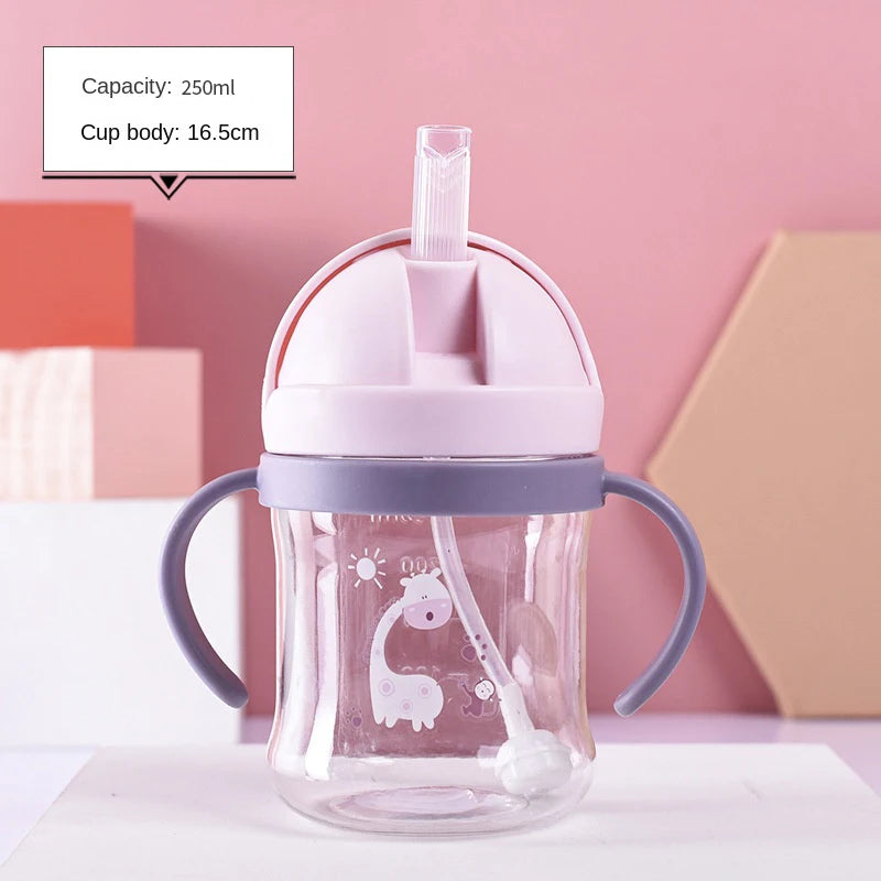 250ml/350ml Baby Feeding Cup with Straw Children Learn Feeding Drinking Bottles Kids Outdoor Wide-Mouth Training Straw Cups