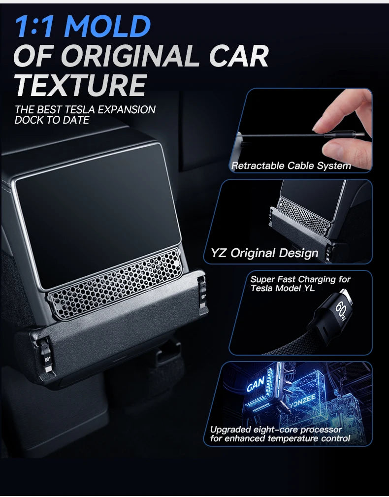 3 in 1 Rear Air Vent Docking Station with 120W Fast Charging for Tesla Model YL 2026