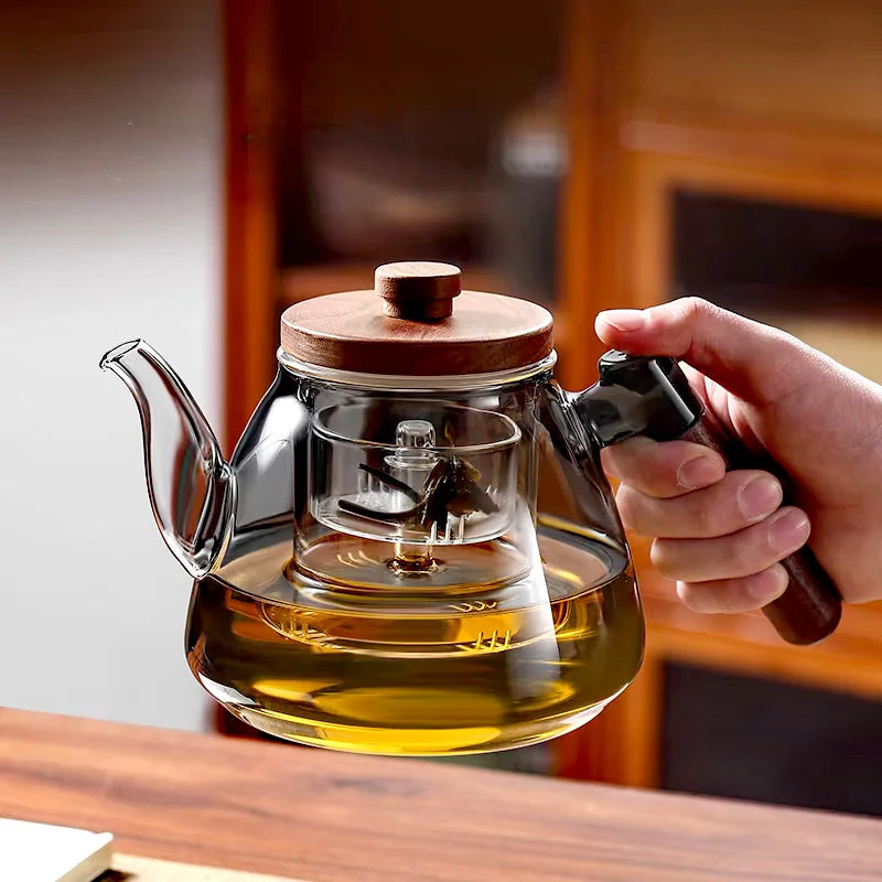 High Borosilicate Glass Teapot with Walnut Handle and Infuser