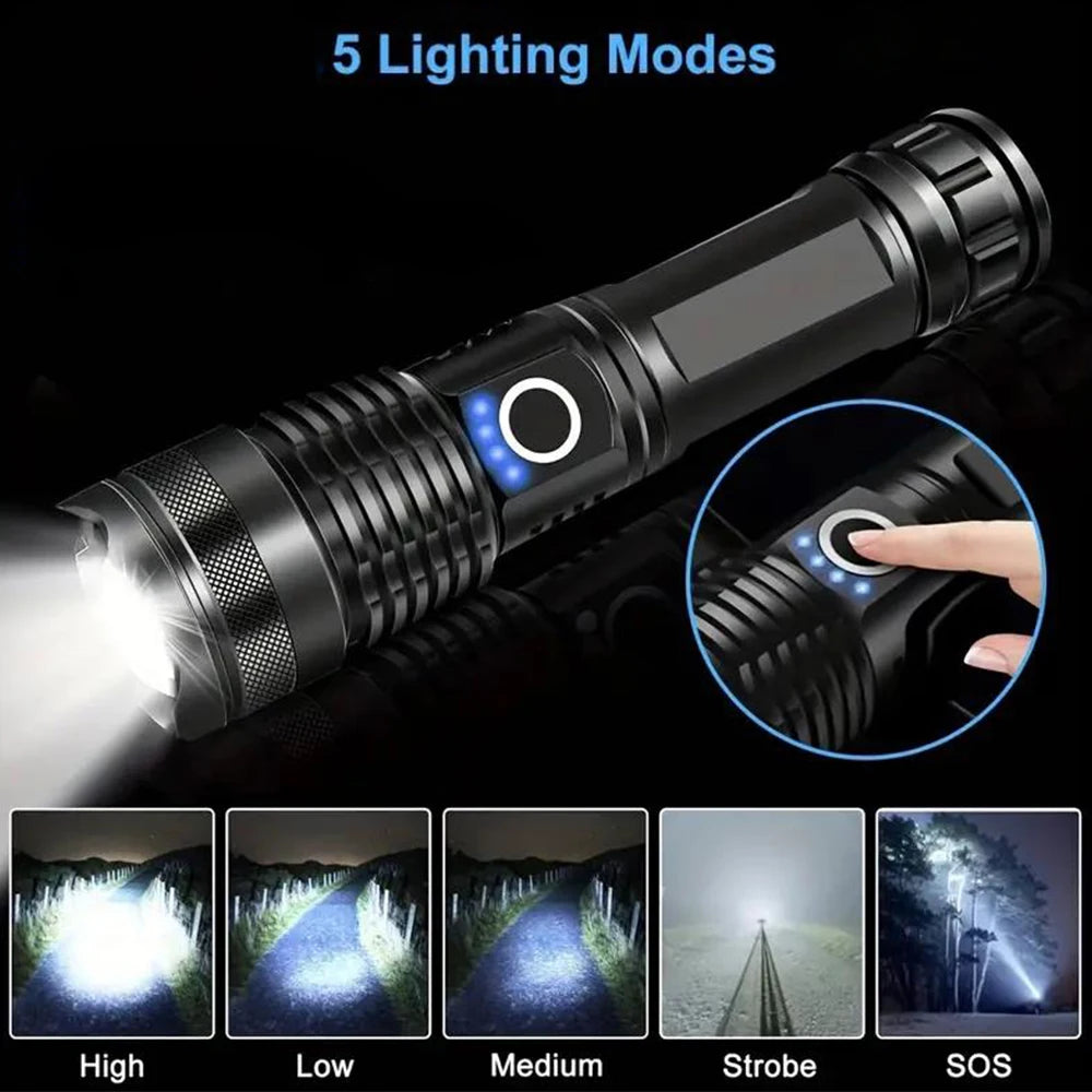 High Power Rechargeable LED Flashlight With Zoom And USB Charging