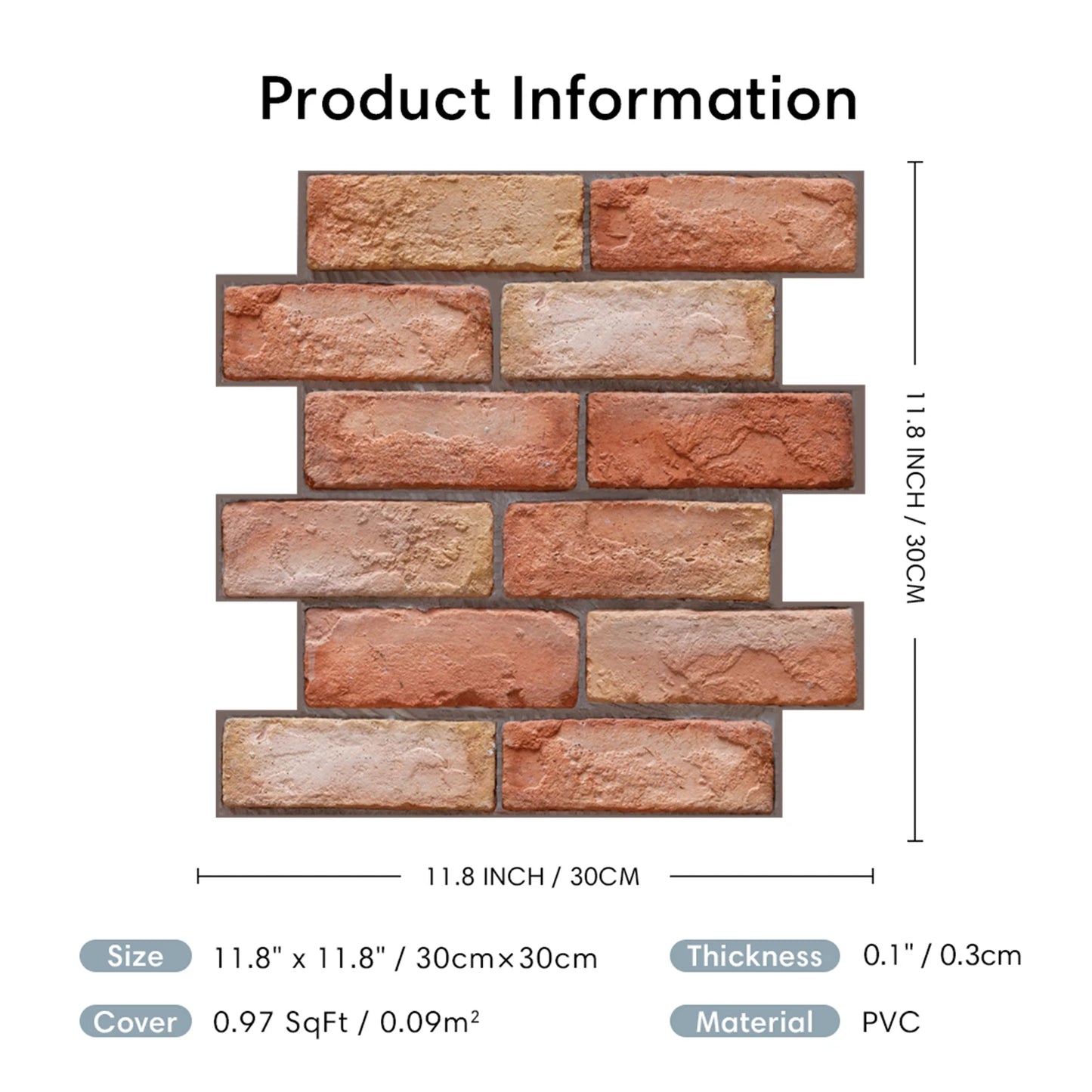 1pc 3D Faux Brick Peel and Stick Wall Panel Red Self Adhesive Kitchen Tile Backsplash Thicker Waterproof Wall Sticker