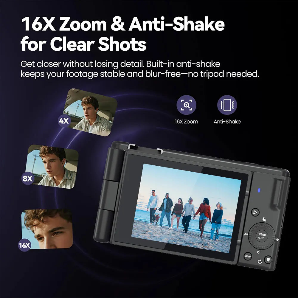 5K 80MP Digital Camera with 6-Axis Stabilization, 270° Flip Screen & 18X Zoom for Vlogging Photography