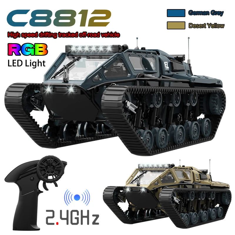 LED Light Full Scale Tracked Tank Simulation Model Toy RC Car Model Drift Remote Control Off-Road Vehicle Boy Gift
