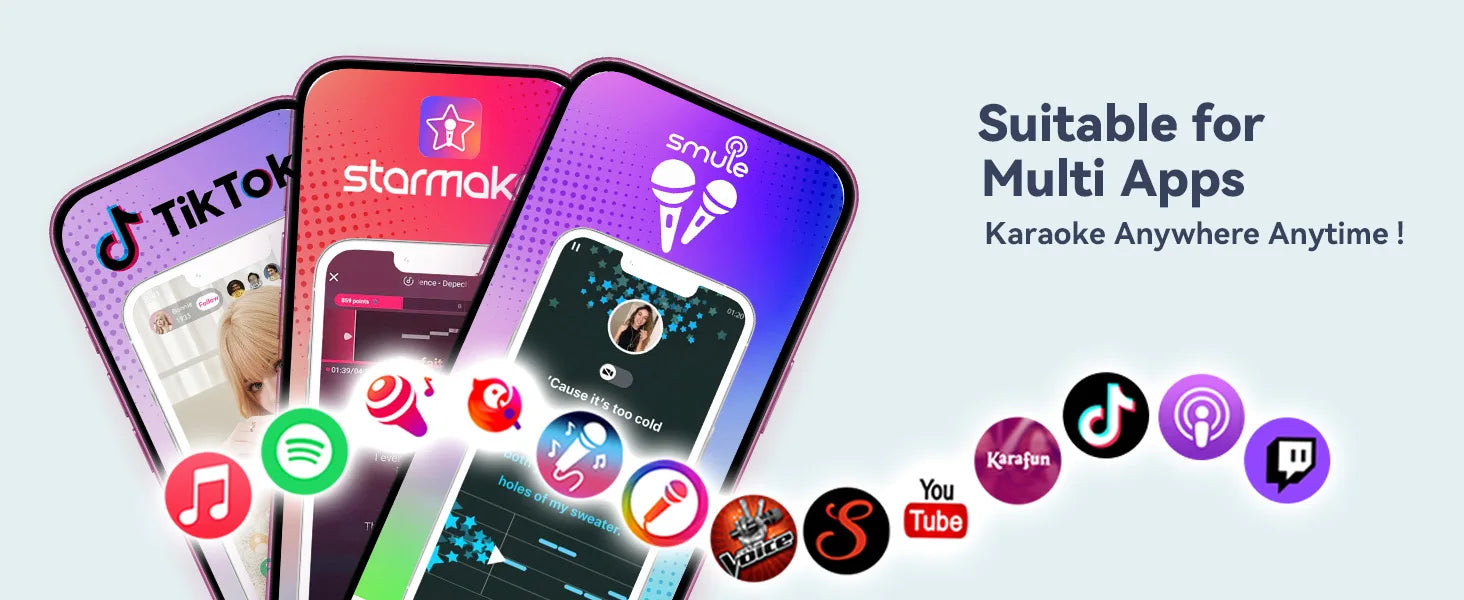 Tesla Karaoke Mic with Portable Bag, Wireless Mic with 8 Joy Effects, Rechargeable Mic with Type-C & Aux in Receiver