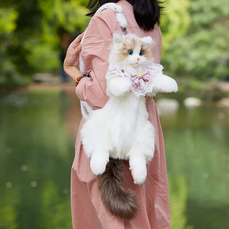 Cute Cat Plush Backpack Soft Cartoon School Bag