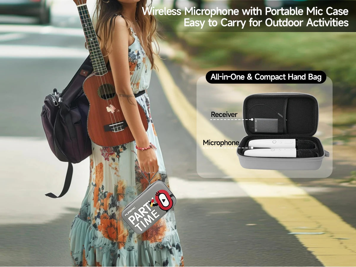 Tesla Microphone with Case, Rechargeable Bluetooth Microphone Wireless with 3.5mm Aux Jack Receiver, Car Karaoke Mic with Bag