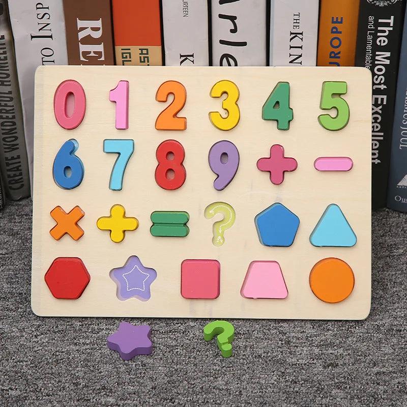 Montessori  Wooden Puzzle Toys  Cognitive Letter Number Hand Grab Puzzle Board Early Educational Toys for 2 to 4