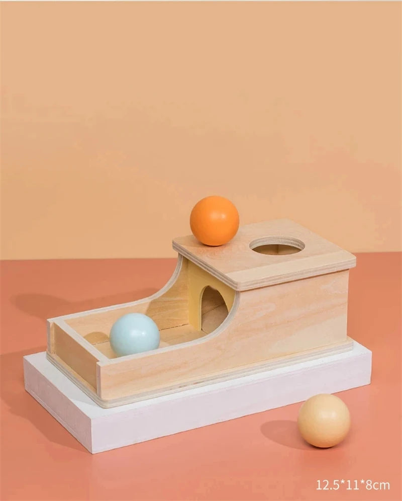 Montessori Coin Ball Box  Toy Wooden Object Permanence Box Macaroon Color Spinning Drum Drawer Box Educational Toys