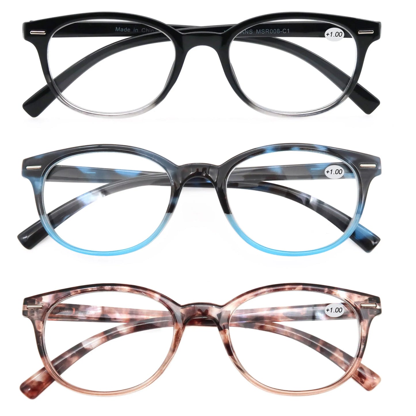 Reading Glasses Oval Frame Metal Rivet Men Readers Magnifying Eyeglasses with Black Diopter +0.5+0.75+2.25+2.75+5.