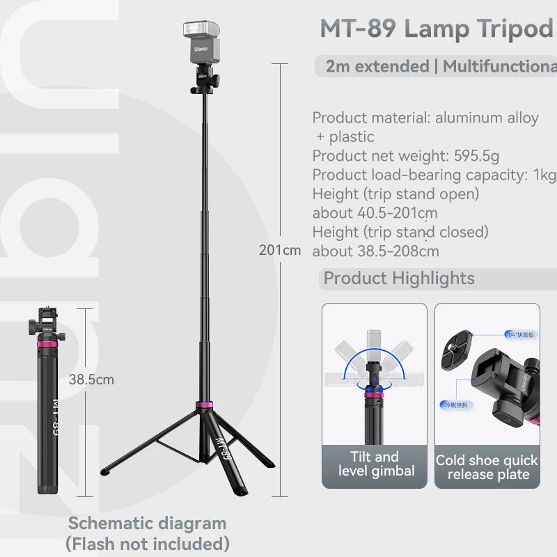Portable Universal Tripod Aluminum Alloy Camera & Fill Light Holder Lightweight Extendable