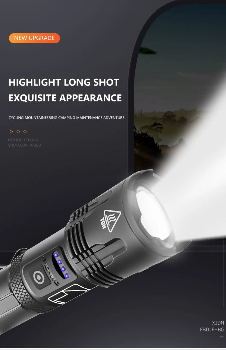 High Power Tactical Flashlight Rechargeable Zoom LED Torch with 5 Charging Modes Pen Clip
