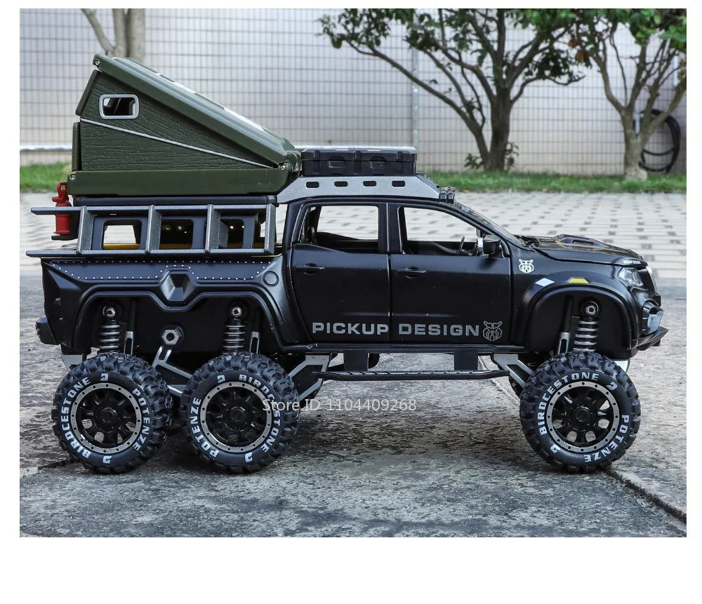 1:28 Scale UNIMOG Motorhome X-Class 6x6 U5000 Car Model Toy Sound Light Pull Back Doors Opened Off-road Vehicle Models Boys Gift