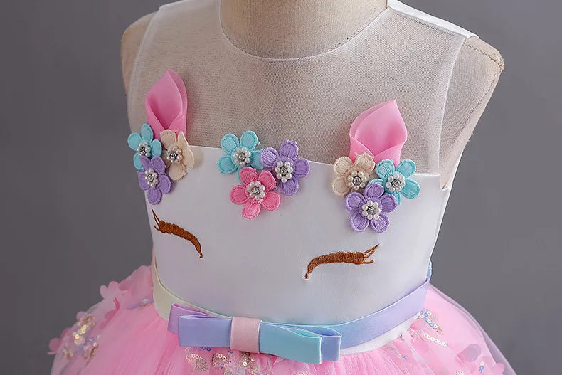 Unicorn Princess Dress for Girls - Magical Rainbow Tulle Ball Gown  Flower Girl Birthday Party Dress