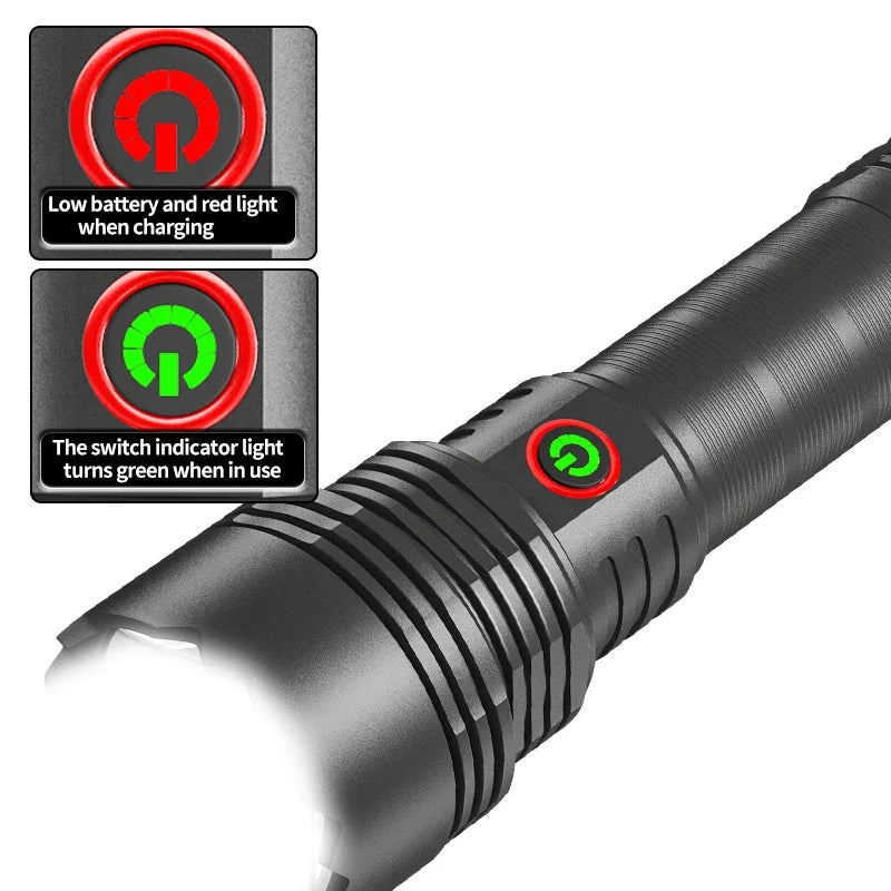 High Intensity LED Flashlight Type-C Rechargeable Fixed Focus Aluminum Torch Outdoor Ultra Bright