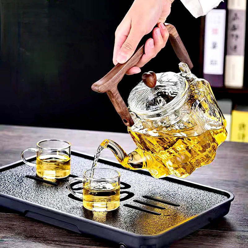 Large Capacity 1300ml Wooden Handle Glass Teapot High Borosilicate Heat Resistant Glass Beam Tea Pot Kungfu Tea Set Teaware
