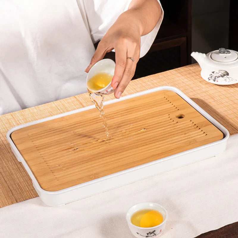 Bamboo Tea Tray Home Living Room Kungfu Tea Set Small Tea Tray Draining Dry Soaking Table Storage Wet And Dry Use