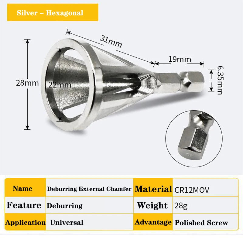 Deburring External Chamfer Tool Gr12mo Triangle/Hexagonal Metal Shank Drill Bit Remove Burr Power Tool Accessories