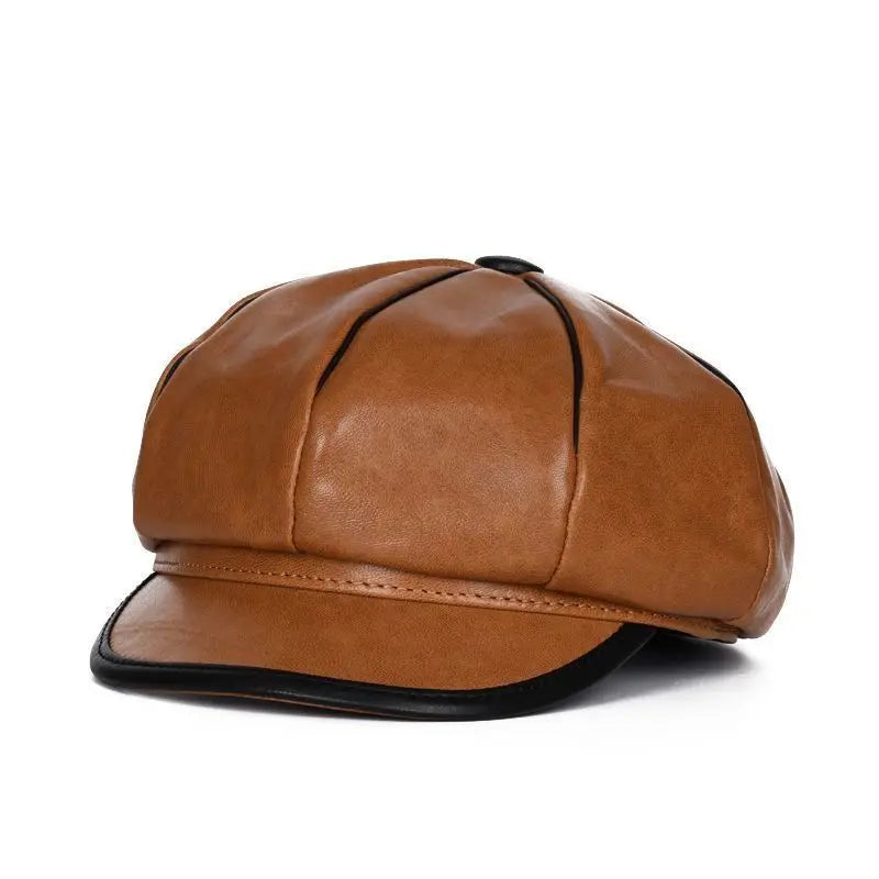 Beret Hats American/British Autumn/Winter Genuine Leather Retro Octagonal Caps Painter Warm