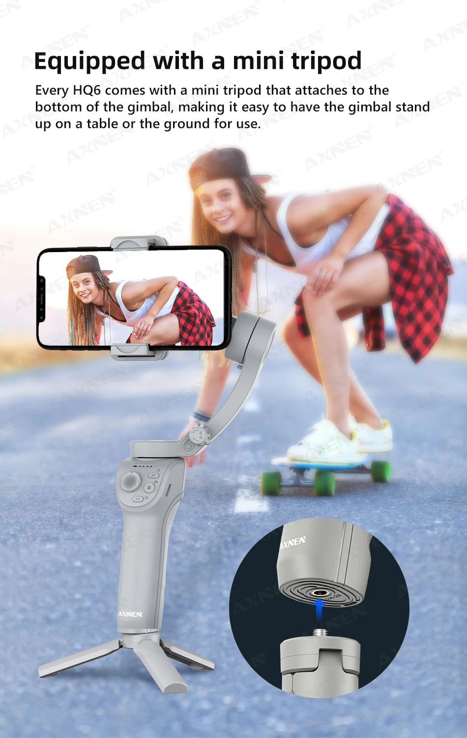 HQ6 3-Axis Gimbal Handheld Stabilizer for Cellphone, with Fill Light, Face Tracking, for iPhone Android Video Recording