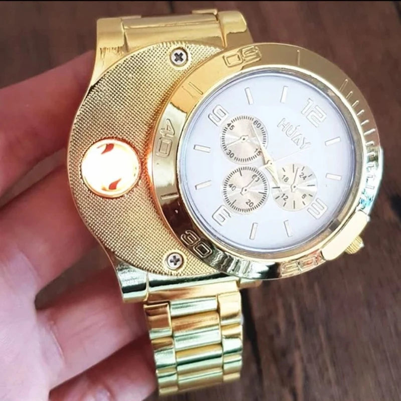 Watch Inflatable Lighter Fashion Metal Gas Windproof Portable Open Flame Lighter Smoking Cool Personality Gift