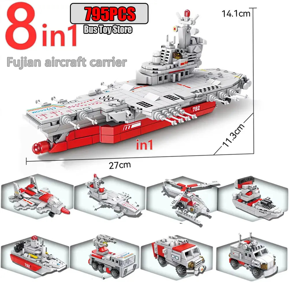 Aircraft Tank Aircraft Carrier MODERN EOLIPMENT MODERN WAR INFORMATION WW2 Military Model Building Blocks Bricks for Boy
