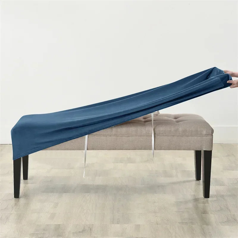 Velvet Long Bench Cover Stretch Soft Piano Stool Covers Rectangle Elastic Chair Cover All-inclusive for Dining Room Bedroom