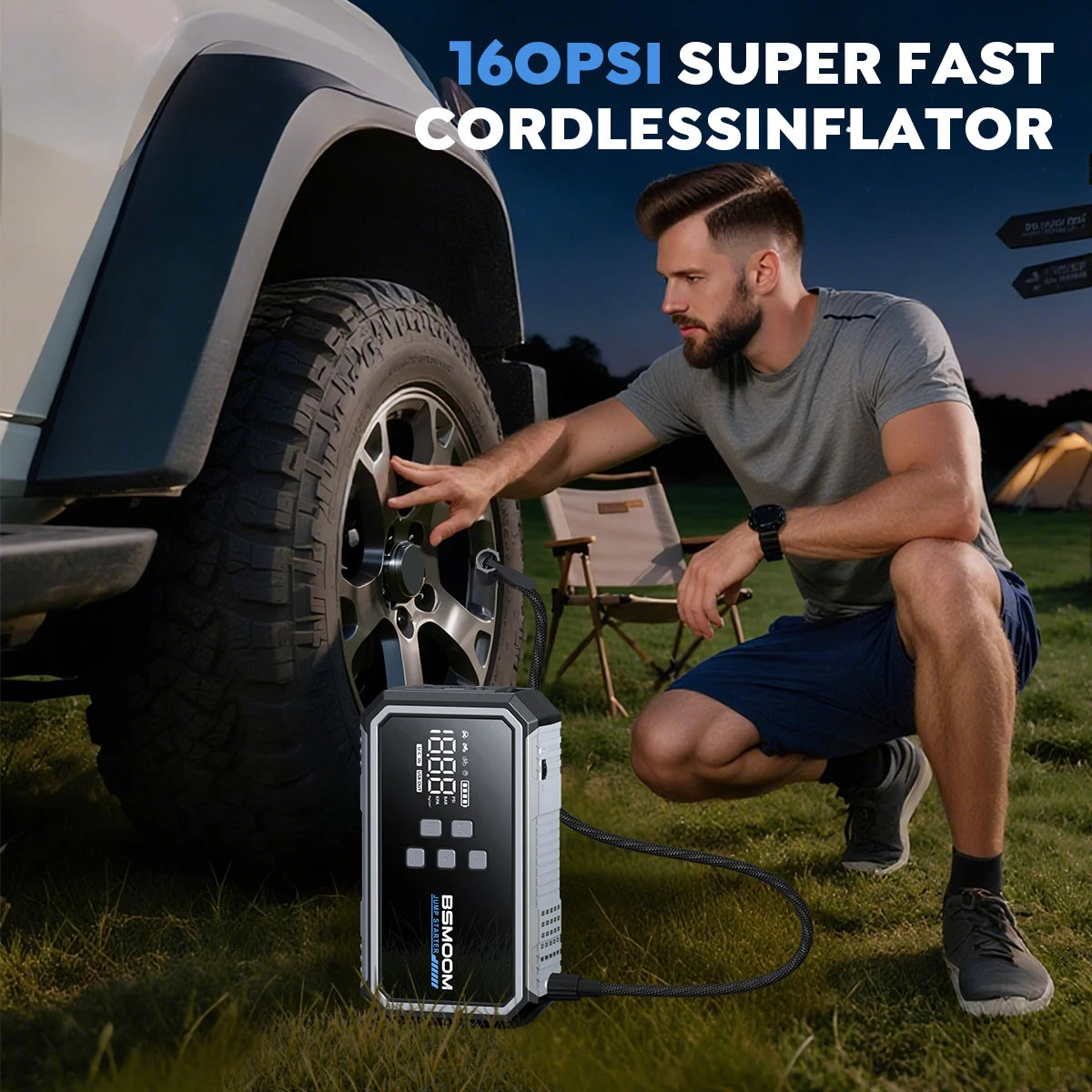 Car Jump Starter with Air Compressor, 6000A/7000A Portable Car Battery Booster (ALL Gas/10.0L Diesel) with 160PSI