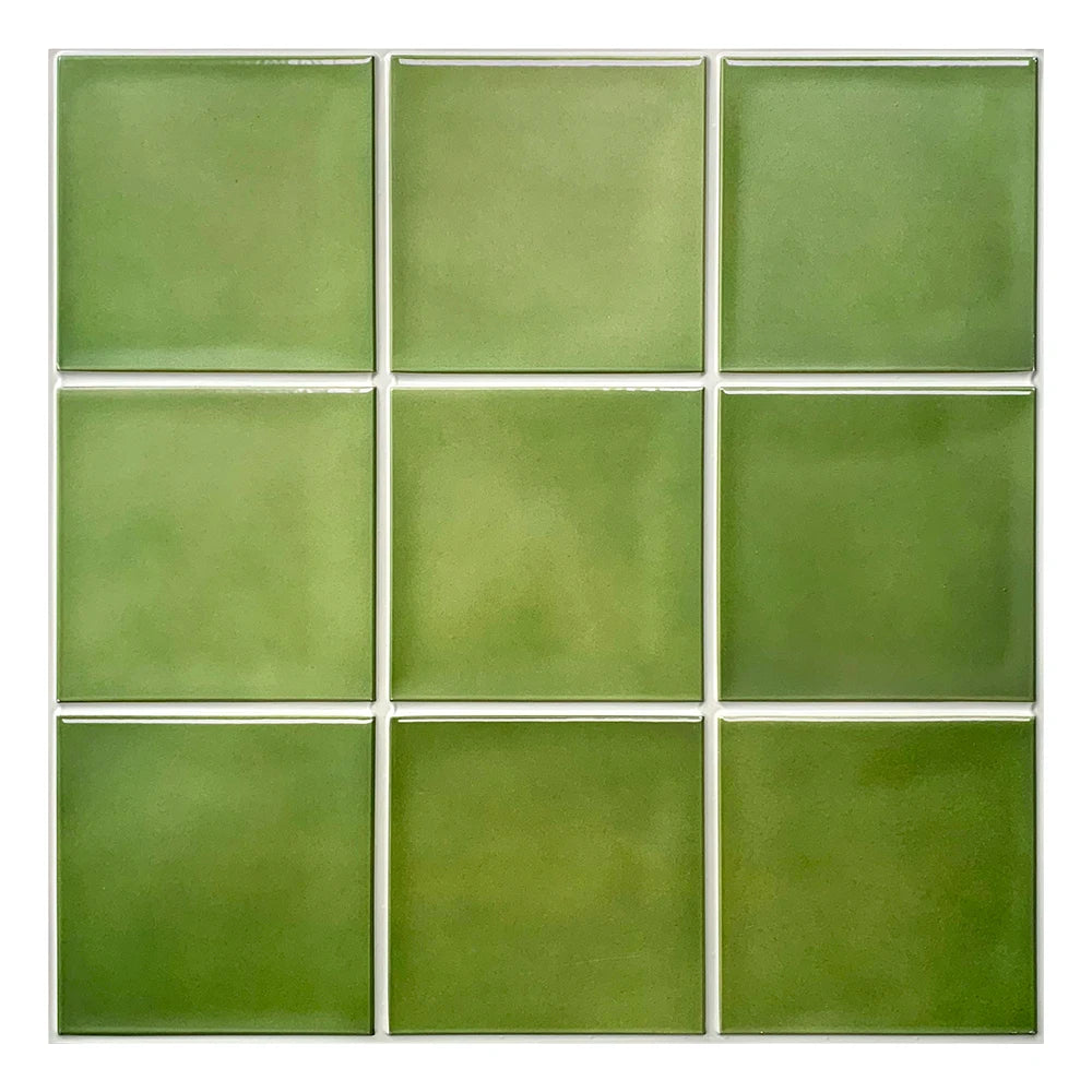10pcs 3D Tile Stickers, Self-adhesive Green Tile Backsplash for Kitchen Bathroom, Waterproof, Matt, 30 x 30cm, Interior Wall Decor