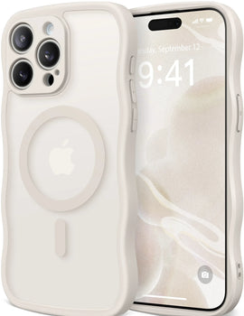 For iPhone 15 Pro Max Case Curly Wave Frame Shape Design Camera Protection Drop Shockproof Compatible with MagSafe Phone Case