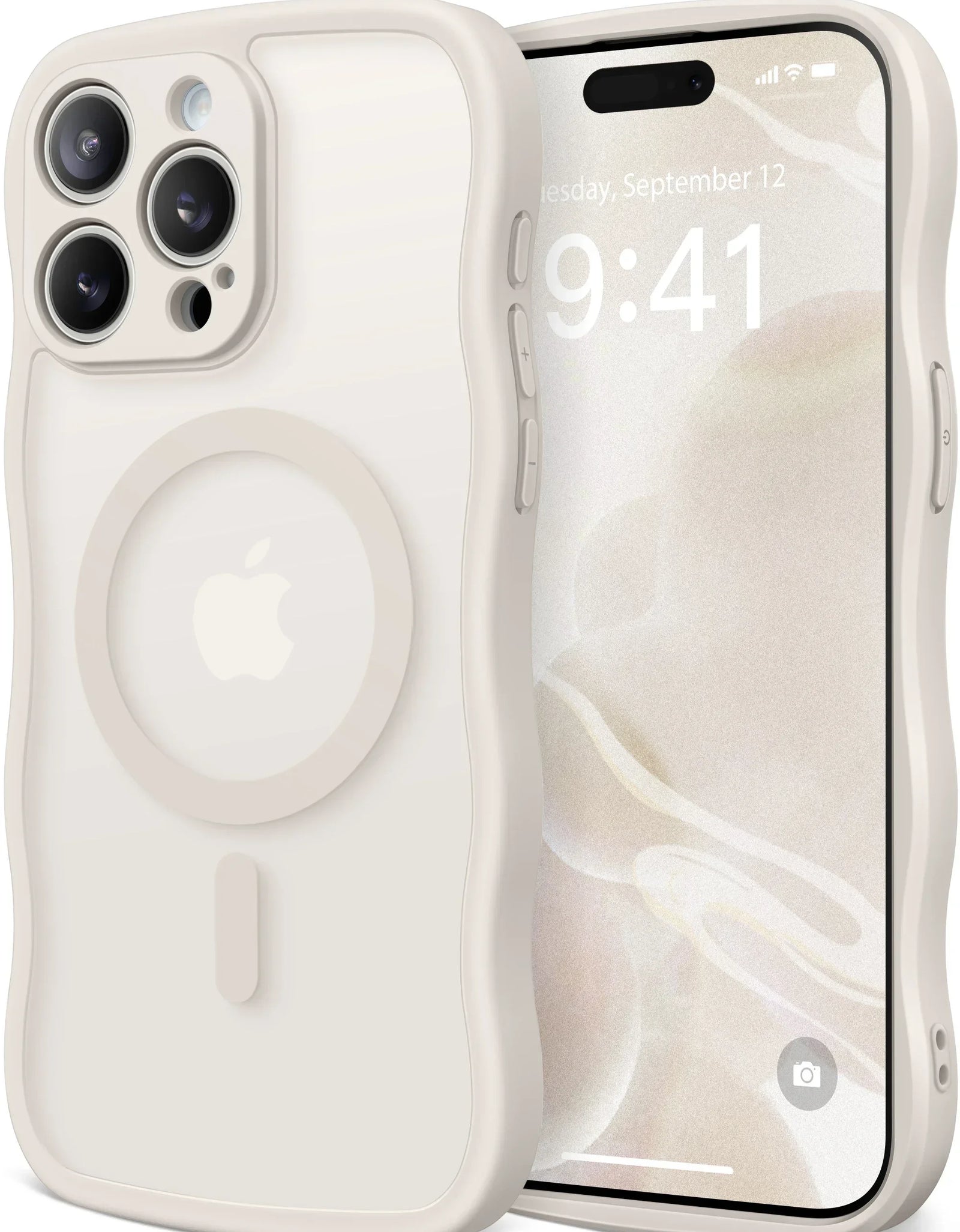For iPhone 15 Pro Max Case Curly Wave Frame Shape Design Camera Protection Drop Shockproof Compatible with MagSafe Phone Case