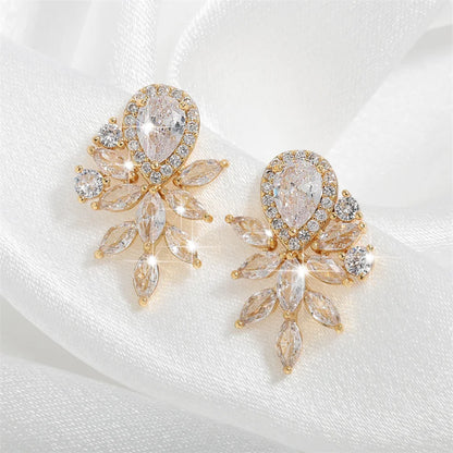 Water Drop Marquise Zirconia Earrings for Women Shinny Crystal Leaf Earring