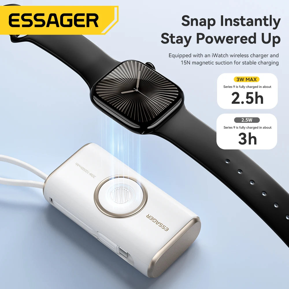 10000mAh Power Bank 30W PD Fast Charging Wireless Magnetic Charger with Built-in Cable & Digital Display