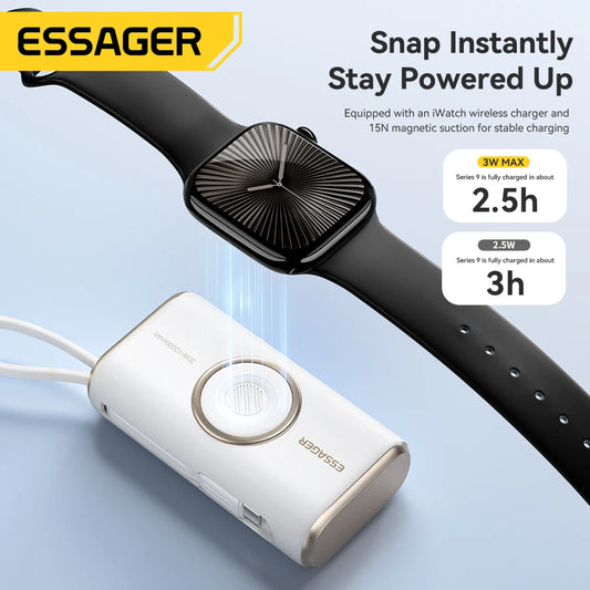 10000mAh Power Bank 30W PD Fast Charging Wireless Magnetic Charger with Built-in Cable & Digital Display
