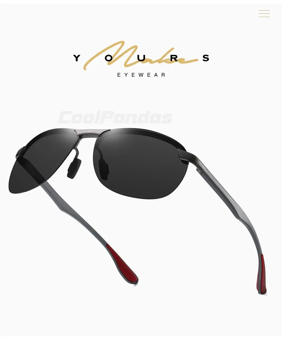 Rimless Photochromic Polarized UV400 Aluminum Driving Sunglasses for Men Women
