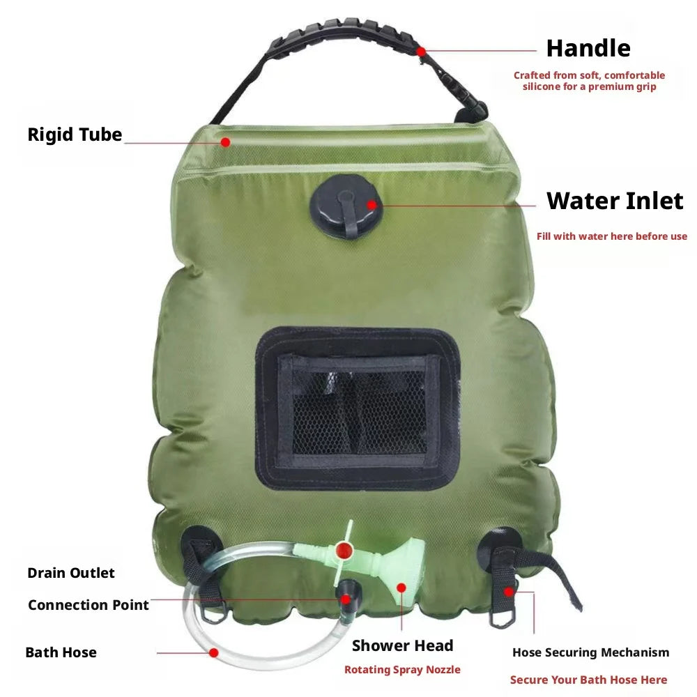 20L Portable Solar Heated Camping Shower Bag with Shower Head