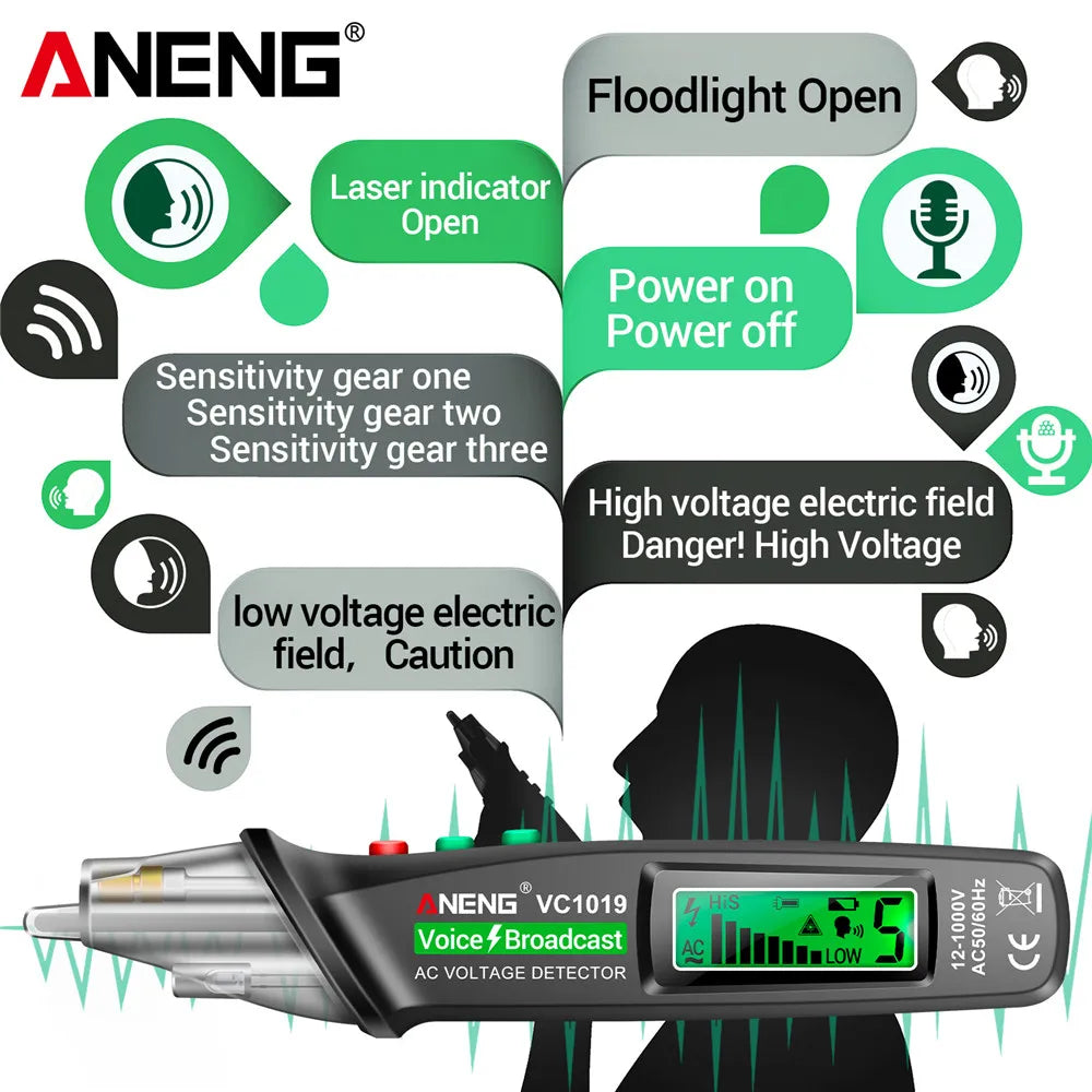 Circuit Breaker Finder with Voice Broadcast and Infrared Sensor Positioning Voltage Tester Electric Wire Detector