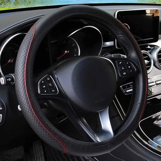 Embossed Leather Car Steering Wheel Cover Anti Slip 37CM 39CM