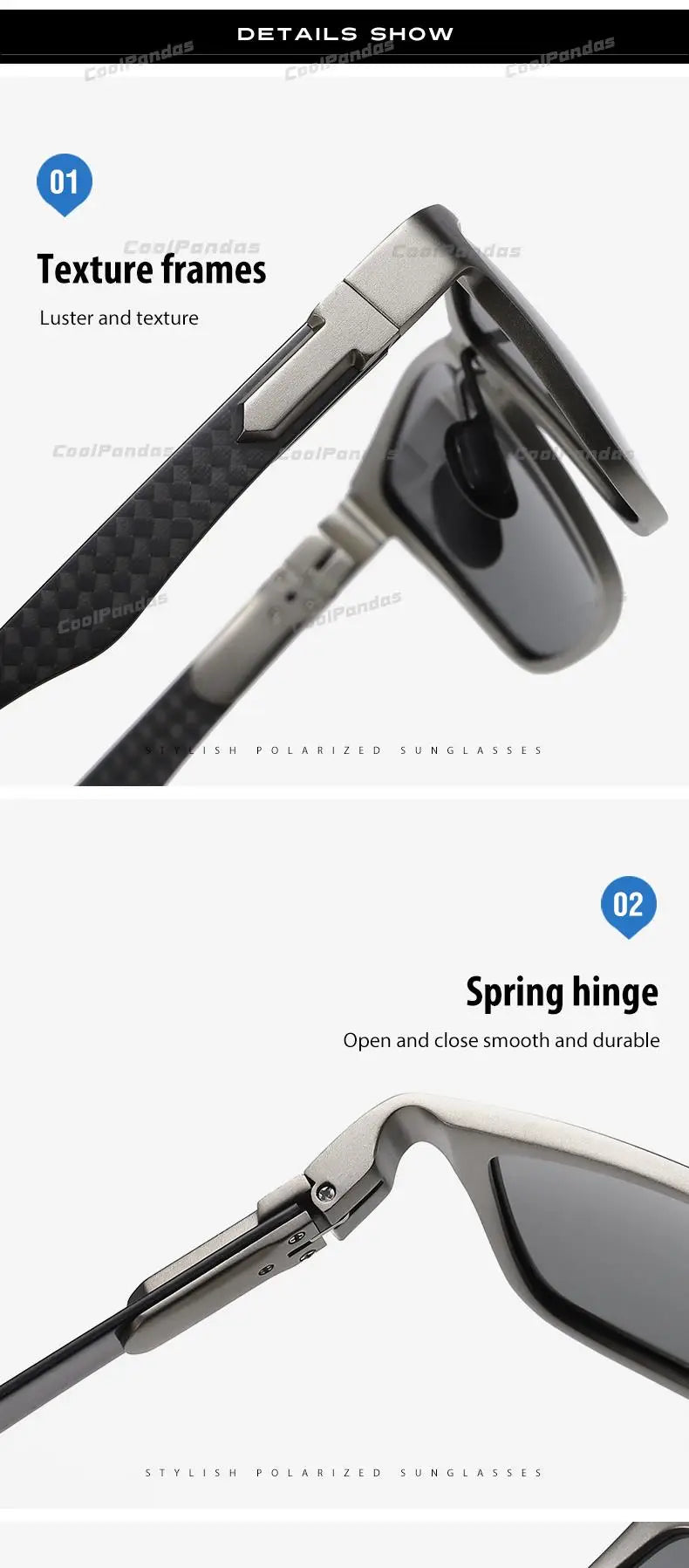 Carbon Fiber Square Photochromic Polarized UV400 Day Night Driving Sunglasses for Men Women