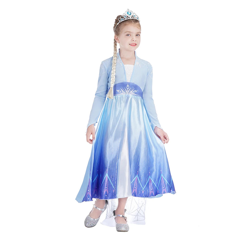 Disney Frozen Girls Dress Elsa 2  Children Christmas Party Princess Costume Kids Snow Queen Performance Elegant Dress Vestidos