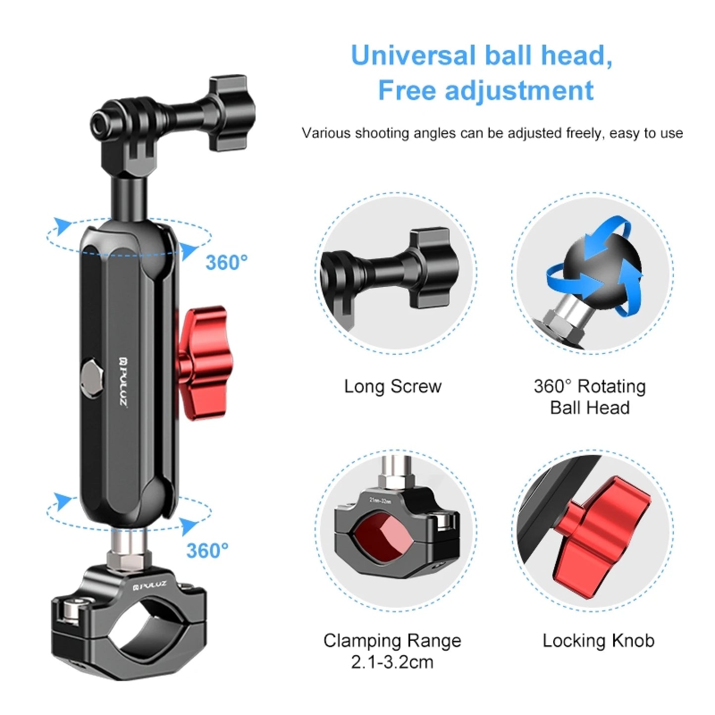 Motorcycle Rearview Large Medium Small Clamp CNC Metal Magic Arm Rod Mount