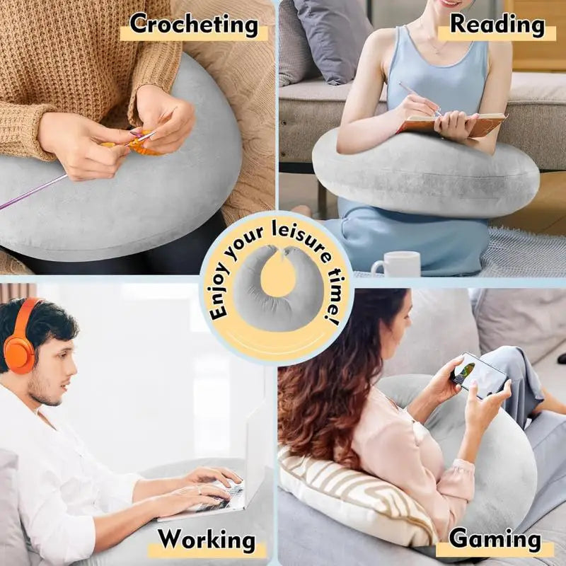 Ergonomic U-Shaped Gaming Pillow with Adjustable Arm Rest Support for Adults lap Cushion Reading Comfort Portable Design