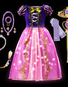 Rapunzel Princess Dress Costume LED Light Up Roleplay Disguise Fancy Kids Halloween Birthday Costume