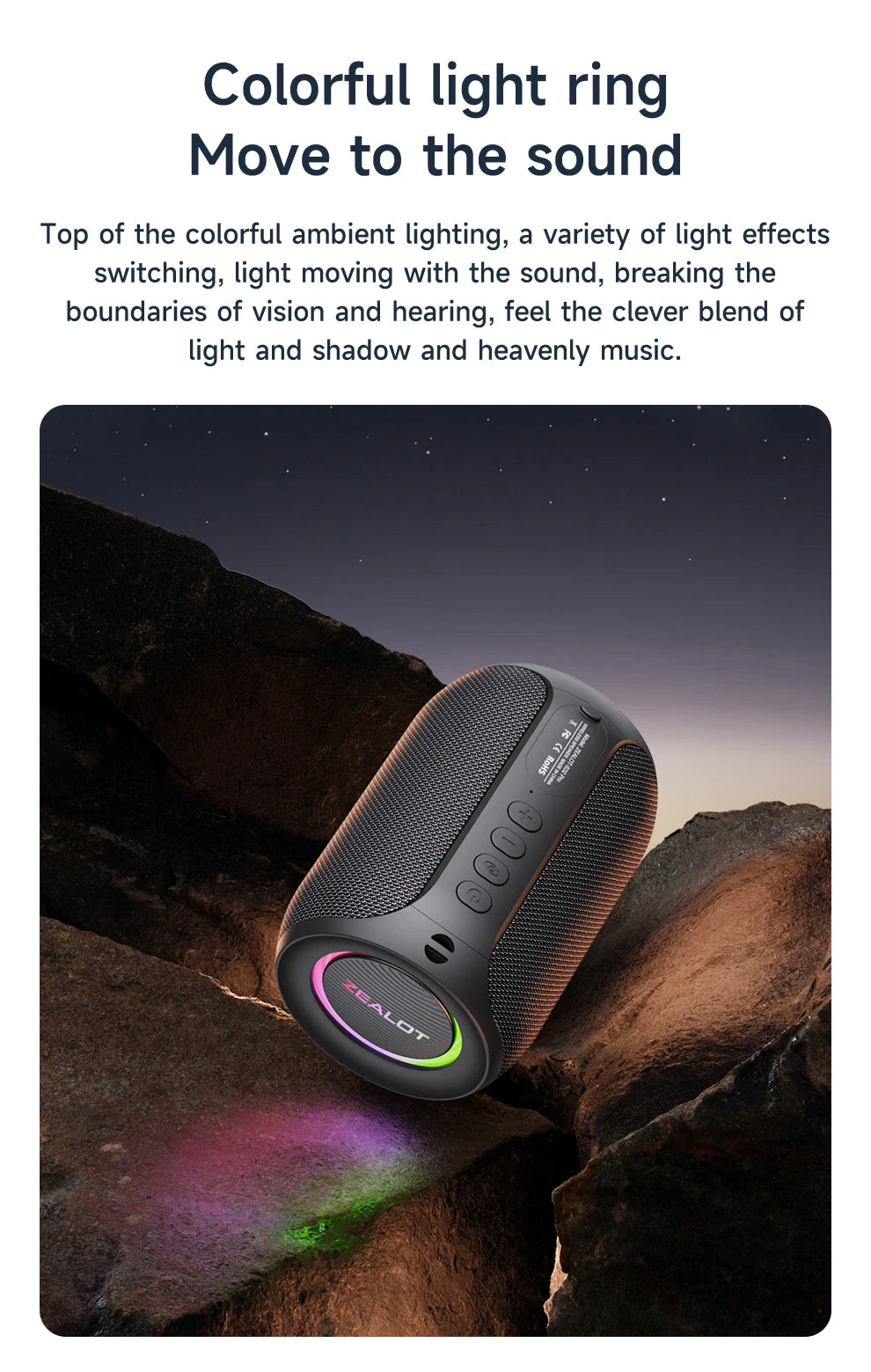 Zealot-S32PRO Powerful Bluetooth Speaker, Bass Wireless, LED Light, Outdoor Speakers, Subwoofer, Waterproof Sound Box Support