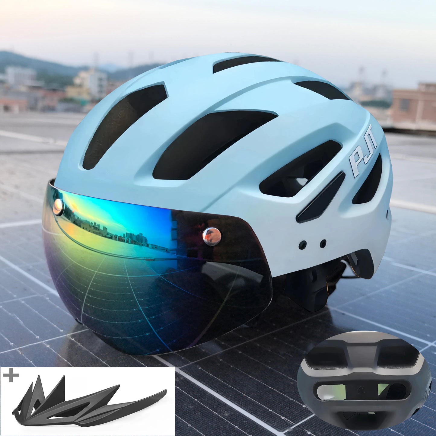 Cycling Helmet With Sun Visor Goggles For Road And Mountain Bike