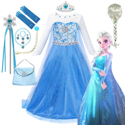 Elsa Dress for Girls Disney Elsa Costume Snow Queen Dress for Cosplay Birthday Christmas Party Children Kids Frozen Costume